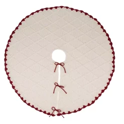 Christmas Tree Decorations Glitzhome 52 In. D Knitted Polyester White Christmas Tree Skirt With Red Trim And Pompom