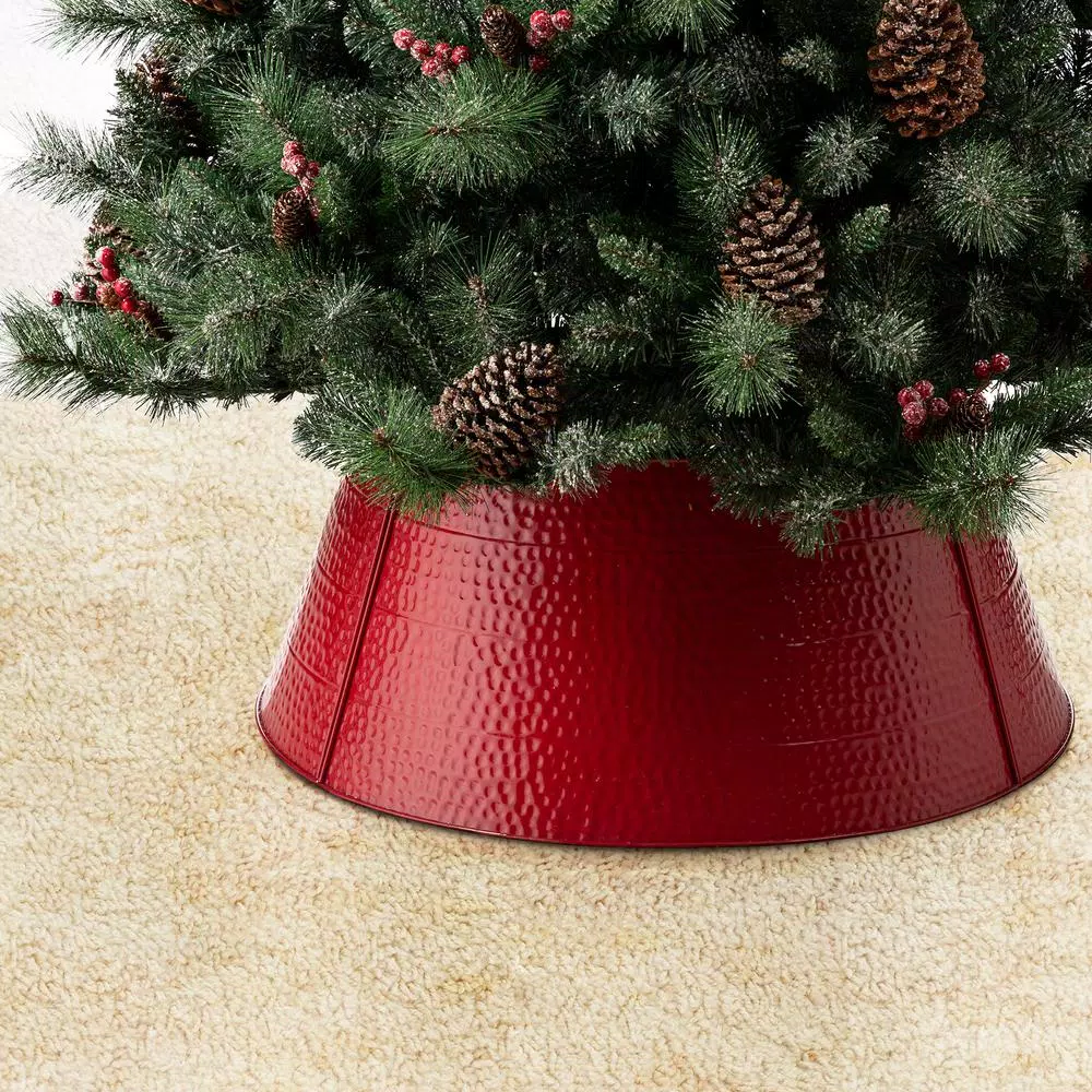 Christmas Tree Decorations Glitzhome 26 In. Dia Red Hammered Metal Tree Collar(KD) 4 Christmas Tree Decorations Glitzhome 26 In. Dia Red Hammered Metal Tree Collar(KD) - Image 2