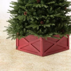 Christmas Tree Decorations Glitzhome 26 In. L Red Wooden Tree Collar(KD) -Christmas Lights Sales glitzhome christmas tree skirts collars 2004600006 31 1000