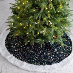 Christmas Tree Decorations Glitzhome 48 In. D Navy Blue Sequin Christmas Tree Skirt -Christmas Lights Sales glitzhome christmas tree skirts collars 2004700078 31 1000