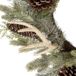 Christmas Greenery Glitzhome 24 In. D Flocked Pinecone And Antler Wreath -Christmas Lights Sales glitzhome christmas wreaths 1115203040 1f 1000