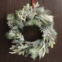 Christmas Greenery Glitzhome 24 In. D Flocked Pinecone And Antler Wreath -Christmas Lights Sales glitzhome christmas wreaths 1115203040 31 1000