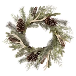 Christmas Greenery Glitzhome 24 In. D Flocked Pinecone And Antler Wreath
