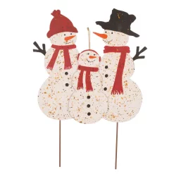 Outdoor Christmas Decorations Glitzhome 29.92 In. H Rusty Metal Snowman Family Yard Stake Or Standing Decor Or Wall Decor