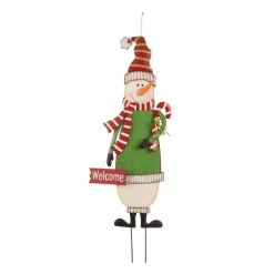 Outdoor Christmas Decorations Glitzhome 3 Ft. Metal Snowman Yard Stake Or Standing Decor Or Wall Decor (KD, 3-Function)