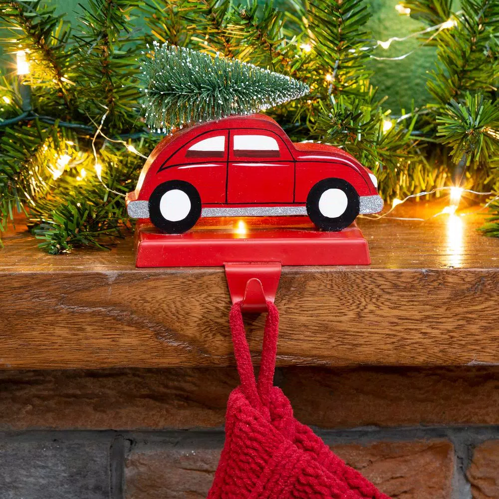 Indoor Christmas Decorations Glitzhome 5.31 In. H Wooden/Metal Red Car Stocking Holder 8 Indoor Christmas Decorations Glitzhome 5.31 In. H Wooden/Metal Red Car Stocking Holder - Image 6