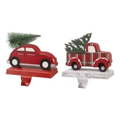 Indoor Christmas Decorations Glitzhome Wooden/Metal Red Car And Truck Stocking Holder (Set Of 2 )