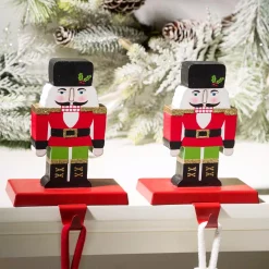 Indoor Christmas Decorations Glitzhome Wooden/Metal Nutcracker Stocking Holder (Set Of 2) -Christmas Lights Sales glitzhome stocking holders 2005000005 31 1000