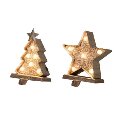 Indoor Christmas Decorations Glitzhome Marquee LED Wooden/Metal Christmas Tree And Star Stocking Holder (Set Of 2)