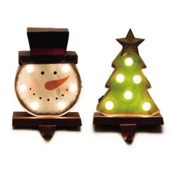 Indoor Christmas Decorations Glitzhome 4.92 In. L X 3.54 In. W X 7.48 In. H Marquee LED Snowman Head And Tree Stocking Holder Set Of 2