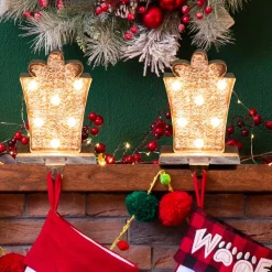 Indoor Christmas Decorations Glitzhome 2-Pack Marquee LED Wooden/Metal Gift Box Stocking Holder -Christmas Lights Sales glitzhome stocking holders 2005000012 31 1000