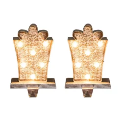 Indoor Christmas Decorations Glitzhome 2-Pack Marquee LED Wooden/Metal Gift Box Stocking Holder