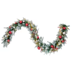 Christmas Greenery Haute Decor 9 Ft. Pre-Lit LED Artificial Frosted Garland With Ornaments -Christmas Lights Sales haute decor christmas garland dcgr10801 4f 1000