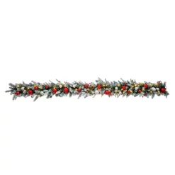 Christmas Greenery Haute Decor 9 Ft. Pre-Lit LED Artificial Frosted Garland With Ornaments