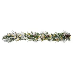 Christmas Greenery Haute Decor 6 Ft. Pre-Lit LED Snowfall Creek Artificial Christmas Garland With Pine Cones