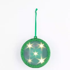 Christmas Tree Decorations Haute Decor 4 In. Green Lighted Holographic Ornament (1-Pack)