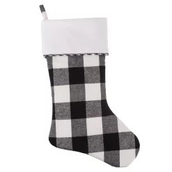 Indoor Christmas Decorations Haute Decor HangRight 18.7 In. Black And White Polyester Buffalo Check Stocking