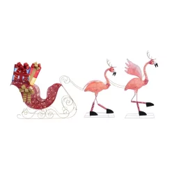 Outdoor Christmas Decorations Haute Decor 44 In. Pre-Lit LED Christmas Flamingo With Sleigh