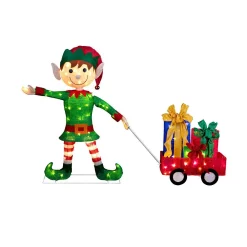 Outdoor Christmas Decorations Haute Decor 42 In. Christmas Elf Pulling Wagon
