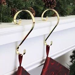Indoor Christmas Decorations Haute Decor Brass Stocking Scroll Stocking Holder (2-Pack) -Christmas Lights Sales haute decor stocking holders ss0200 31 1000