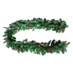 Christmas Greenery Home Accents Holiday 9 Ft. Christmas Bright Pre-lit LED Artificial Spruce Artificial Christmas Garland With Red, Green, Cool White Lights