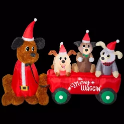Outdoor Christmas Decorations Home Accents Holiday 7 Ft. W Pre-Lit Life Size Inflatable Wagon With Christmas Puppies Scene -Christmas Lights Sales home accents holiday christmas inflatables 111965 c3 1000