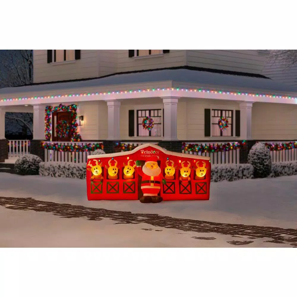 Outdoor Christmas Decorations Home Accents Holiday 9 Ft Giant-Sized LED Inflatable Santa’s Stable With Reindeer 4 Outdoor Christmas Decorations Home Accents Holiday 9 Ft Giant-Sized LED Inflatable Santa’s Stable With Reindeer - Image 2