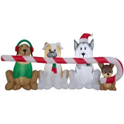 Outdoor Christmas Decorations Home Accents Holiday 8 Ft. W Pre-Lit Giant Airblown Inflatable Christmas Puppies With Candy Cane Scene