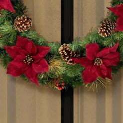 Christmas Greenery Home Accents Holiday 36 In. Burgundy Poinsettia Pine Wreath With Berries, Gold Glitter Cedar And Pinecones -Christmas Lights Sales home accents holiday christmas wreaths 17202015hd 1d 1000