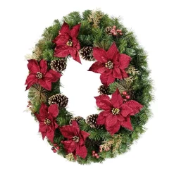 Christmas Greenery Home Accents Holiday 36 In. Burgundy Poinsettia Pine Wreath With Berries, Gold Glitter Cedar And Pinecones -Christmas Lights Sales home accents holiday christmas wreaths 17202015hd 40 1000