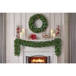 Christmas Greenery Home Accents Holiday 36 In. Christmas Bright Pre-lit LED Artificial Spruce Wreath With Red,Green, And Cool White Lights -Christmas Lights Sales home accents holiday christmas wreaths 4723172 c29ho1 40 1000