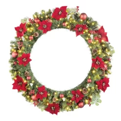 Christmas Greenery Home Accents Holiday 48 In. Berry Bliss Pre-Lit LED Artificial Christmas Wreath
