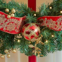 Christmas Greenery Home Accents Holiday 30 In Royal Easton Battery Operated Pine LED Pre-Lit Artificial Wreath With Timer -Christmas Lights Sales home accents holiday christmas wreaths chzh7302009h3 1d 1000