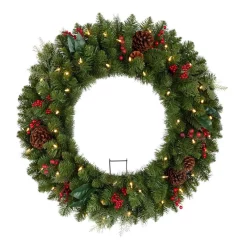 Christmas Greenery Home Accents Holiday 30 In. Winslow Fir Battery Operated Pre-lit Artificial Christmas Wreath With 175 Tips And 50 Warm White Lights