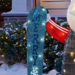 Outdoor Christmas Decorations Home Accents Holiday 4 Ft Yuletide Lane LED Santa With Snowboard -Christmas Lights Sales home accents holiday christmas yard decorations ty147 2014 2 1d 1000