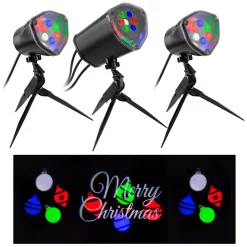 LightShow Multi-Color Whirl-A-Motion Static Merry Christmas LightSync With Sound Projection Stake