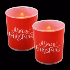 Indoor Christmas Decorations LUMABASE Battery Operated Glass LED Merry Christmas Candles (Set Of 2)