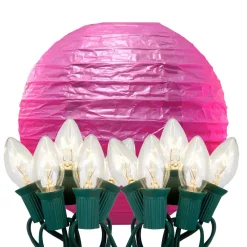 Christmas Lights LUMABASE 10 In. 10-Light Fuchsia Paper Lantern String Lights