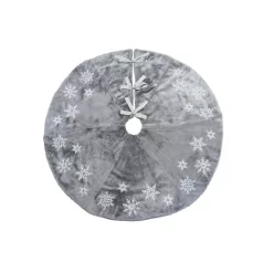 Christmas Tree Decorations Manor Luxe 56 In. Snowflake Sequin Soft Plush Furry Round Christmas Tree Skirt In Grey