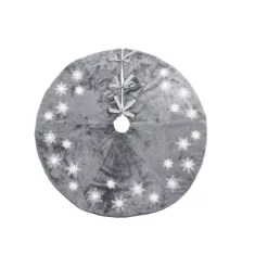 Christmas Tree Decorations Manor Luxe 56 In. Snowflake Sequin Soft Plush Furry Light Up Round Christmas Tree Skirt In Grey