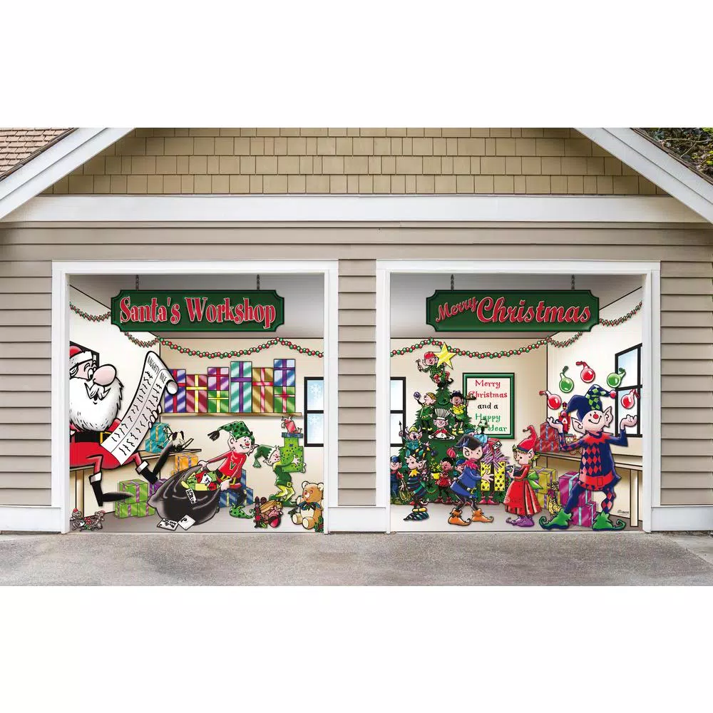 Outdoor Christmas Decorations My Door Decor 7 Ft. X 8 Ft. Santa’s Workshop-Outdoor Holiday 2-Car Split Garage Door Decor Mural For Split Car Garage, 2-Graphic Kit 4 Outdoor Christmas Decorations My Door Decor 7 Ft. X 8 Ft. Santa’s Workshop-Outdoor Holiday 2-Car Split Garage Door Decor Mural For Split Car Garage, 2-Graphic Kit - Image 2