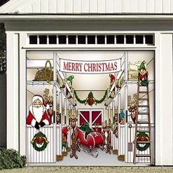 Outdoor Christmas Decorations My Door Decor 7 Ft. X 8 Ft. Santa’s Reindeer Barn Holiday Garage Door Decor Mural For Single Car Garage -Christmas Lights Sales my door decor christmas flags 285903xmas 006 4f 1000