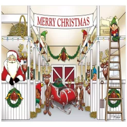 Outdoor Christmas Decorations My Door Decor 7 Ft. X 8 Ft. Santa’s Reindeer Barn Holiday Garage Door Decor Mural For Single Car Garage