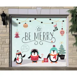 Outdoor Christmas Decorations My Door Decor 7 Ft. X 8 Ft. Merry Penguins-Christmas Garage Door Decor Mural For Single Car Garage -Christmas Lights Sales my door decor christmas flags 285903xmas 024 4f 1000