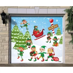 Outdoor Christmas Decorations My Door Decor 7 Ft. X 8 Ft. North Pole Elves-Christmas Garage Door Decor Mural For Single Car Garage -Christmas Lights Sales my door decor christmas flags 285903xmas 026 4f 1000