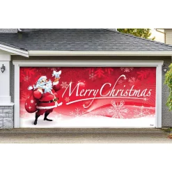Outdoor Christmas Decorations My Door Decor 7 Ft. X 16 Ft. Santa’s Merry Christmas Garage Door Decor Mural For Double Car Garage -Christmas Lights Sales my door decor christmas flags 285905xmas 012 4f 1000