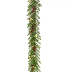 Christmas Greenery National Tree Company 9 Ft. X 10 In. Glittery Gold Dunhill Fir Garland With Red Berries, Gold Edged Cones, Gold Ornaments