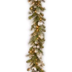 Christmas Greenery National Tree Company 9 Ft. Glittery Pomegranate Pine Garland With Clear Lights