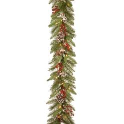 Christmas Greenery National Tree Company 9 Ft. Bristle Berry Pine Artificial Christmas Garland With Battery Operated LED Lights
