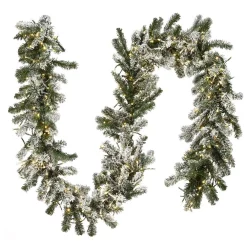 Christmas Greenery National Tree Company 9 Ft. Snowy Sheffield Spruce Garland With Battery Operated LED Lights